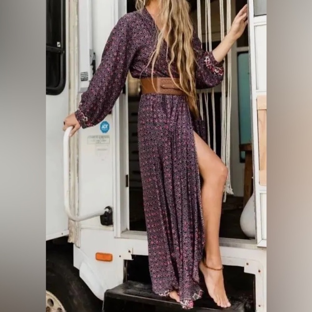 NWT Anthropologie / Nat by Natalie Martin Burgundy and Cream Maxi Dress - Picture 9 of 10